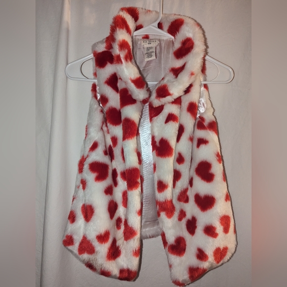 Max Studio Kids Vest  White Faux Fur Hearts Dress Up Girls Sz Large 10/12 - Picture 1 of 8